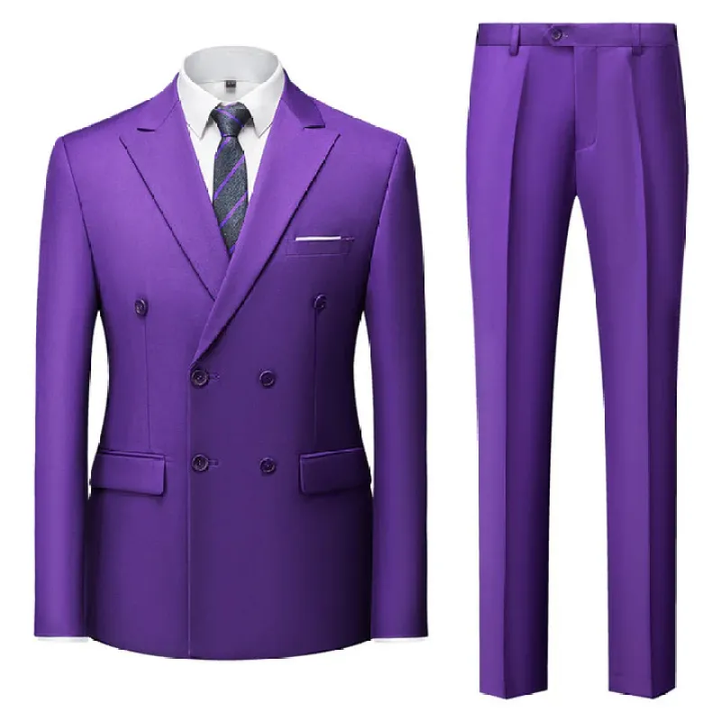 Purple Casual Men's Suit Slim Fit Double Breasted 2 Piece Business Tuxedos CN485 sold by ChicSew