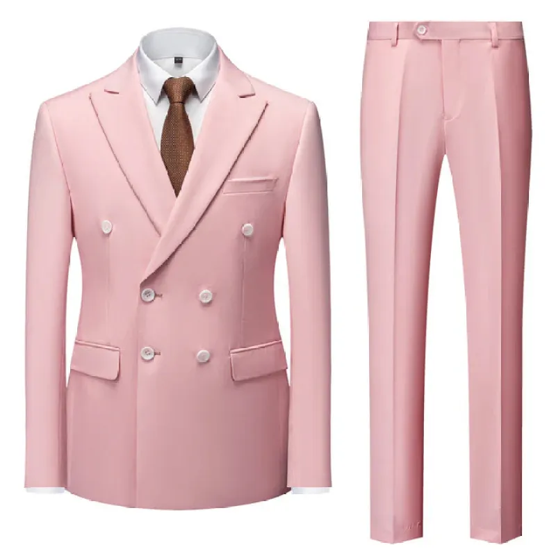 Pink Casual Men's Suit Slim Fit Double Breasted 2 Piece Business Tuxedos CN483 made by ChicSew