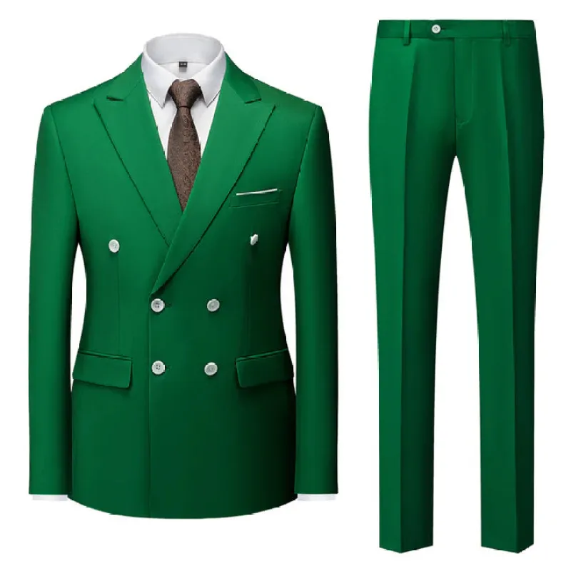 Green Casual Men's Suit Slim Fit Double Breasted 2 Piece Business Tuxedos CN481 made by ChicSew