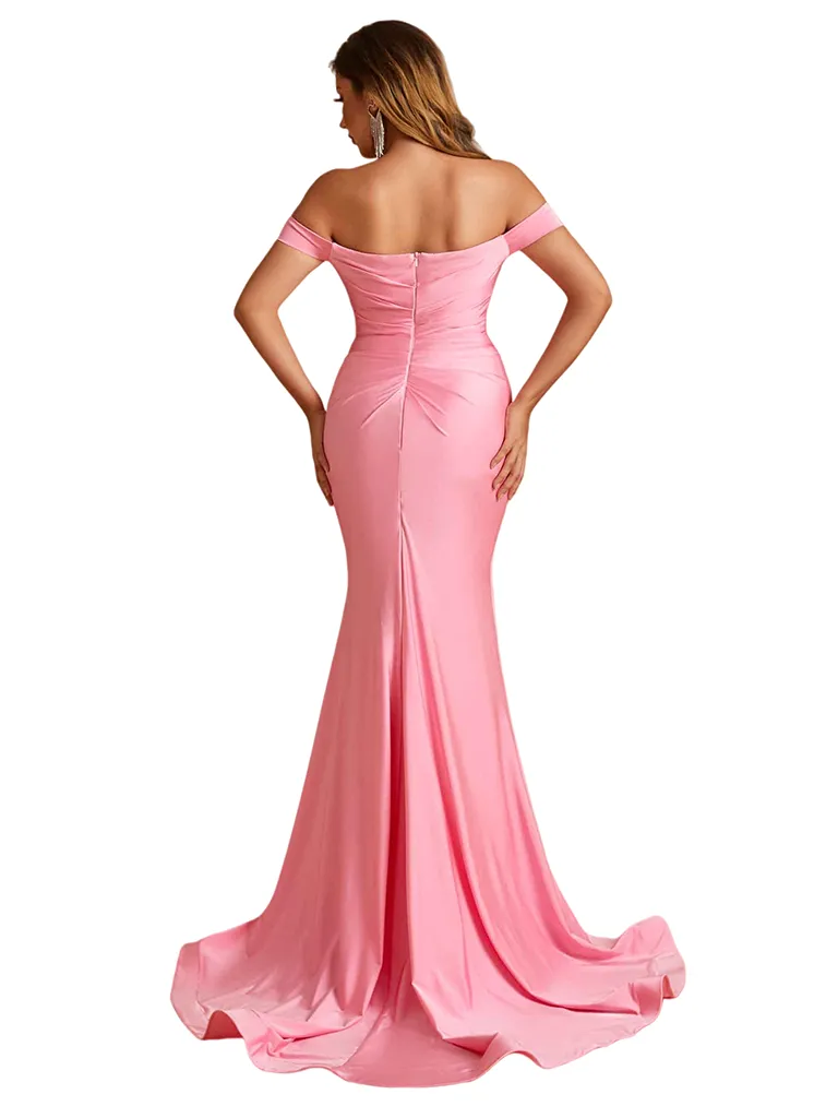 Sexy Off The Shoulder Mermaid Stretch Jersey Long Bridesmaid Dresses sold by ChicSew product image thumbnail 3
