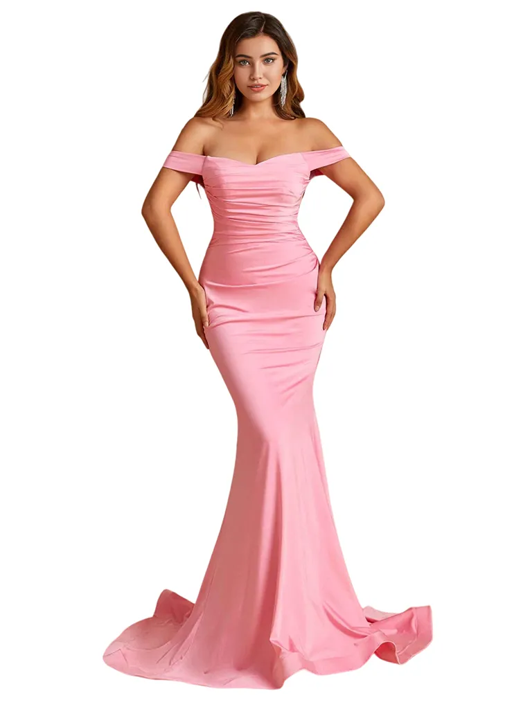 Sexy Off The Shoulder Mermaid Stretch Jersey Long Bridesmaid Dresses sold by ChicSew
