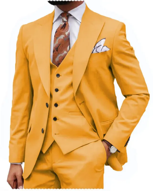 Gold Classic 3 Piece Men's Suit with Regular Fit and Sophisticated Peak Lapel CN478 sold by ChicSew