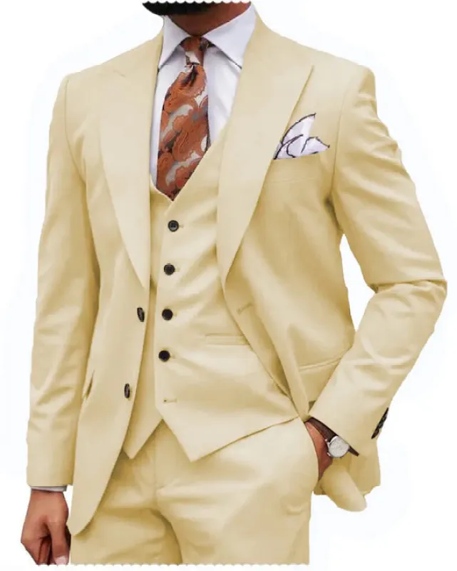 Champagne Classic 3 Piece Men's Suit with Regular Fit and Sophisticated Peak Lapel CN476 sold by ChicSew