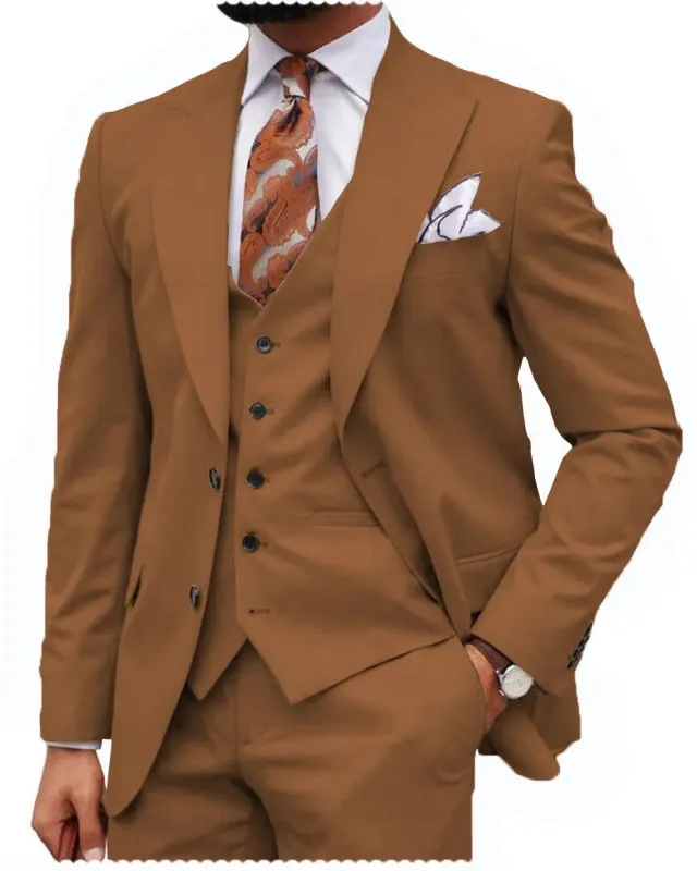 Brown Classic 3 Piece Men's Suit with Regular Fit and Sophisticated Peak Lapel CN474 sold by ChicSew