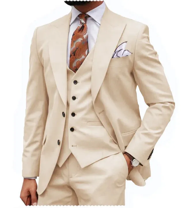 Beige Classic 3 Piece Men's Suit with Regular Fit and Sophisticated Peak Lapel CN470 sold by ChicSew