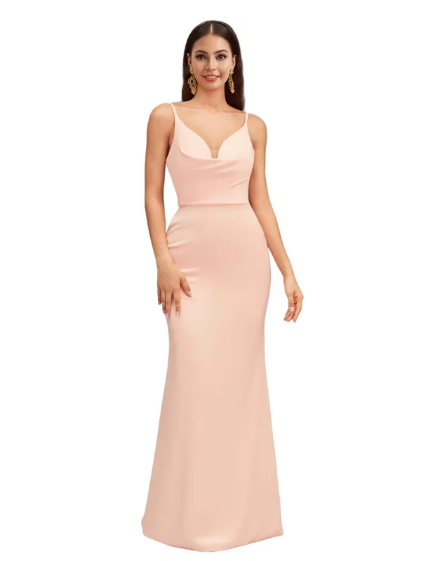 Sexy Spaghetti Straps Mermaid Soft Satin Simple Floor Length Bridesmaid Dresses Online sold by ChicSew