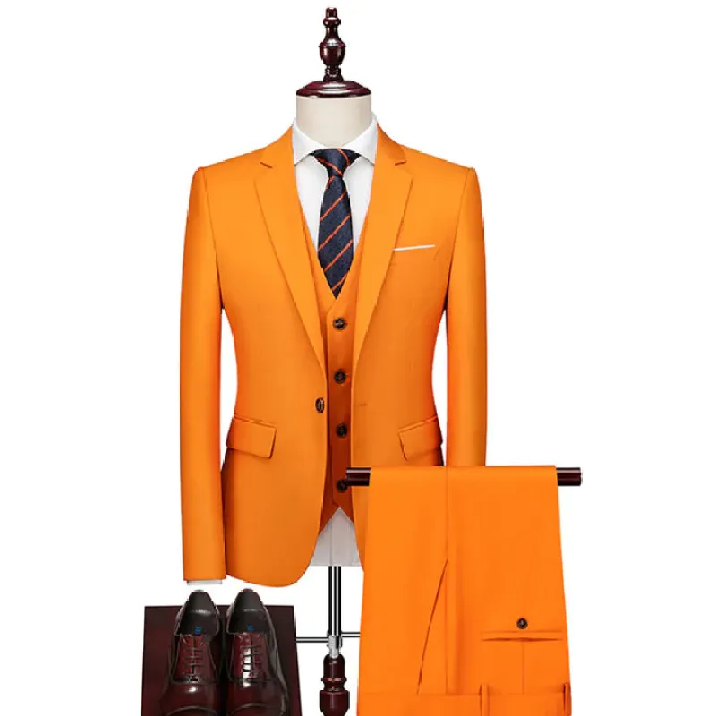 Orange Men's Casual 3 Piece Suit Notch Lapel Flat Tuxedos Set CN468 sold by ChicSew