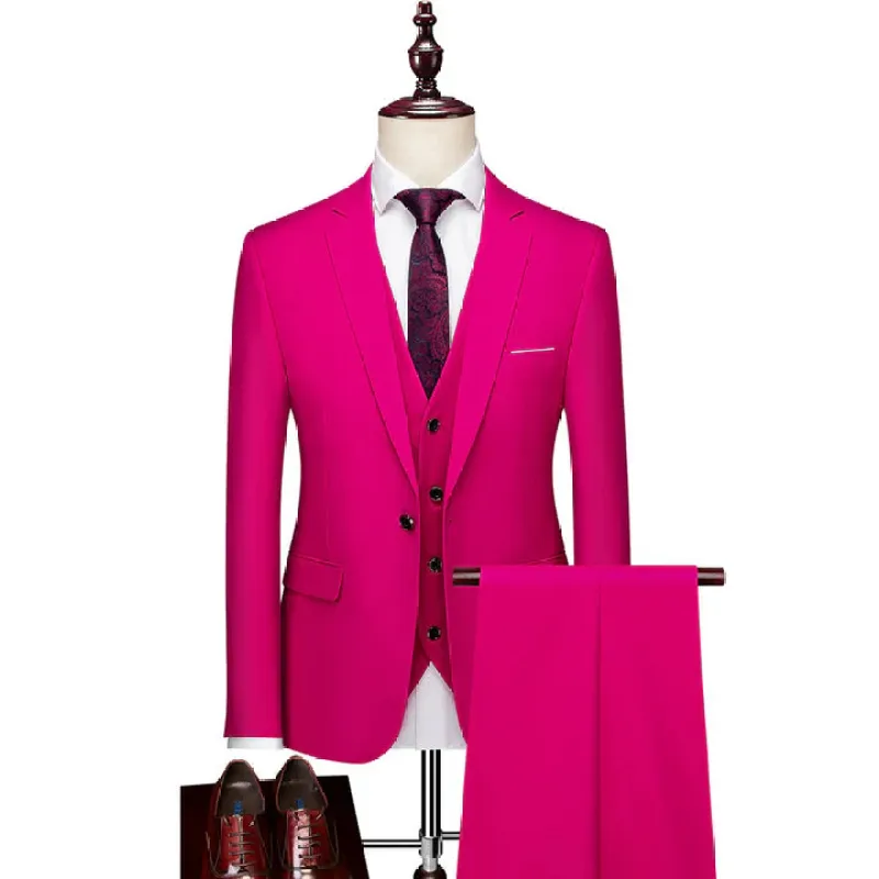 Fuchsia Men's Casual 3 Piece Suit Notch Lapel Flat Tuxedos Set CN466 sold by ChicSew