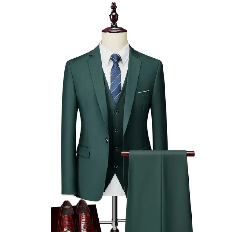 Dark-green Men's Casual 3 Piece Suit Notch Lapel Flat Tuxedos Set CN462 sold by ChicSew