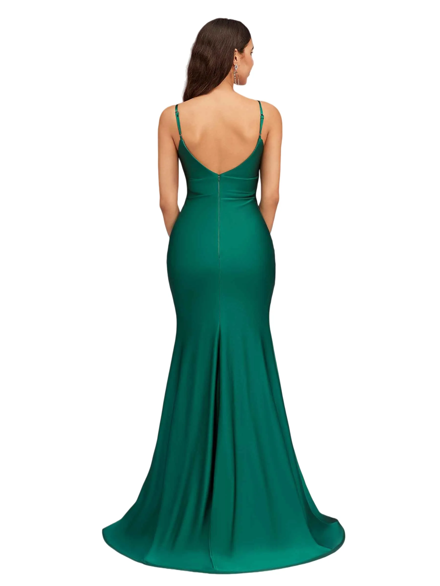Sexy V-Neck Spaghetti Straps Slit Mermaid Soft Satin Long Bridesmaid Dresses Online sold by ChicSew product image thumbnail 3