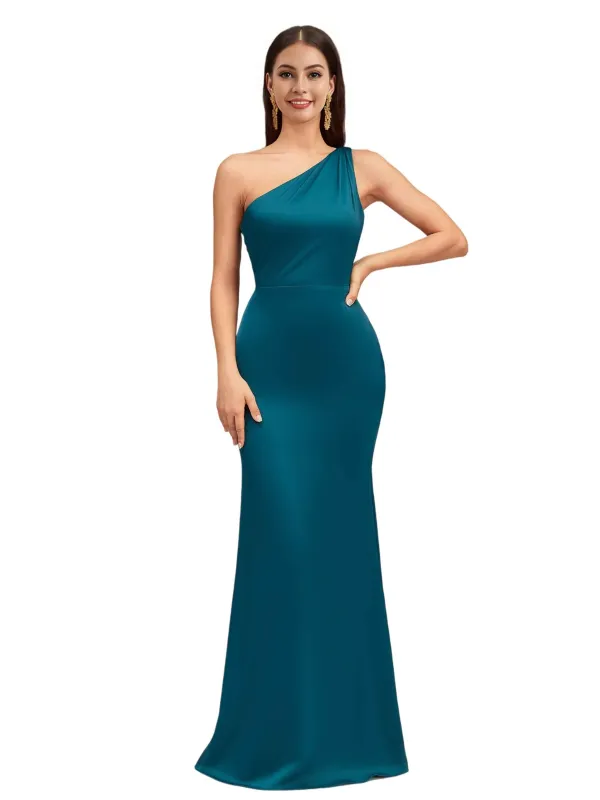 Sexy Mermaid One Shoulder Soft Satin Floor-Length Beauty Bridesmaid Dresses sold by ChicSew