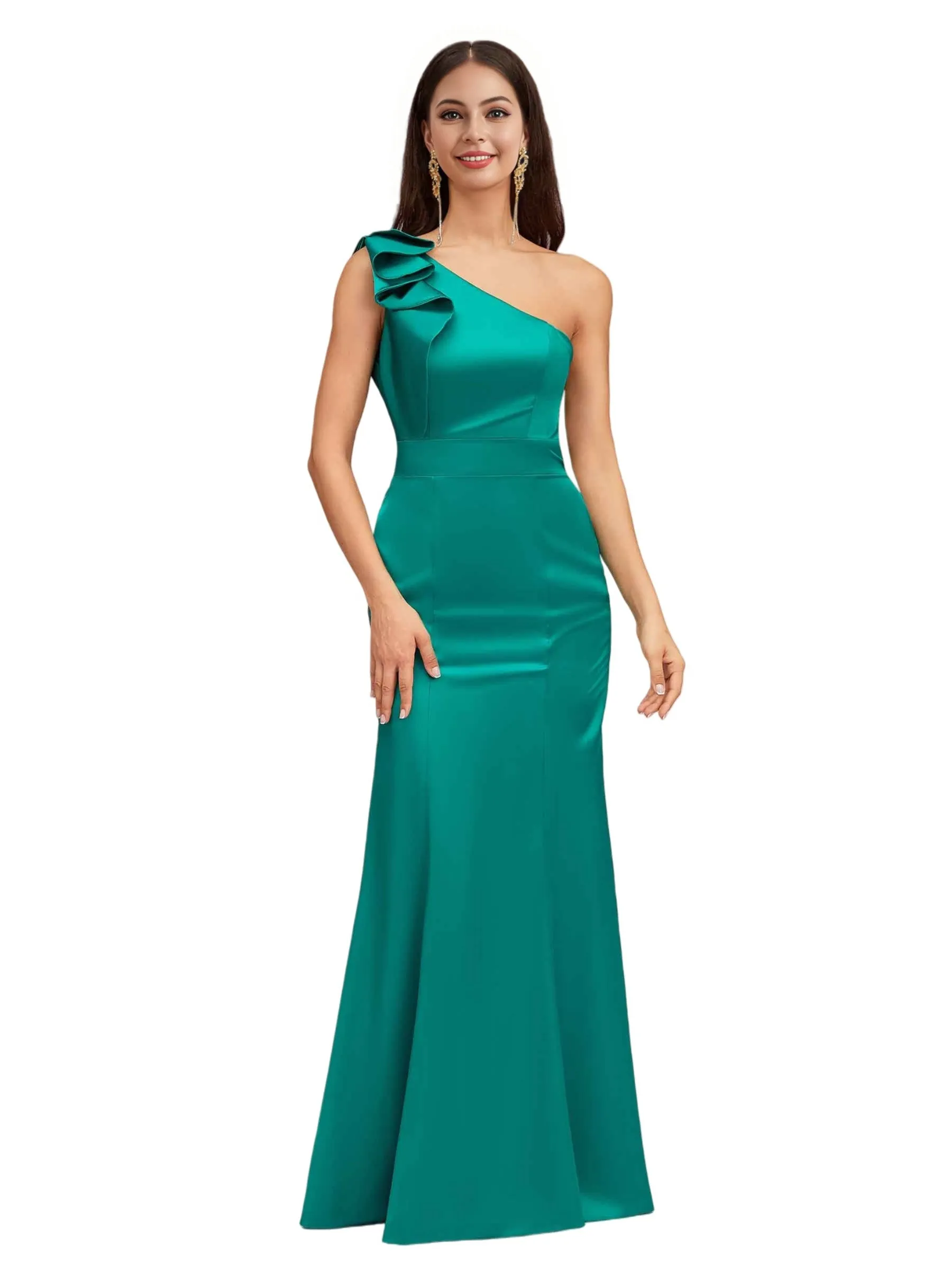 Sexy One Shoulder Mermaid Soft Satin Beauty Long Bridesmaid Dresses sold by ChicSew