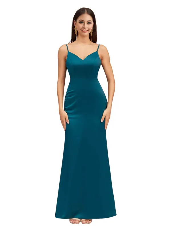 Sexy Mermaid Spaghetti Straps Open-Back Soft Satin Floor-Length Bridesmaid Dresses sold by ChicSew