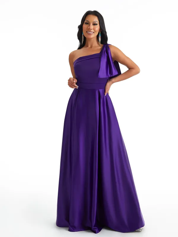 Sexy One Shoulder A-Line Soft Satin Beauty Long Bridesmaid Dresses Online sold by ChicSew