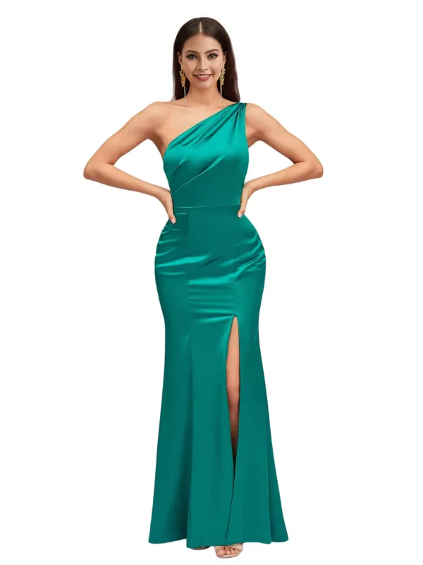 Sexy Mermaid One Shoulder Soft Satin Long Bridesmaid Dresses Online sold by ChicSew