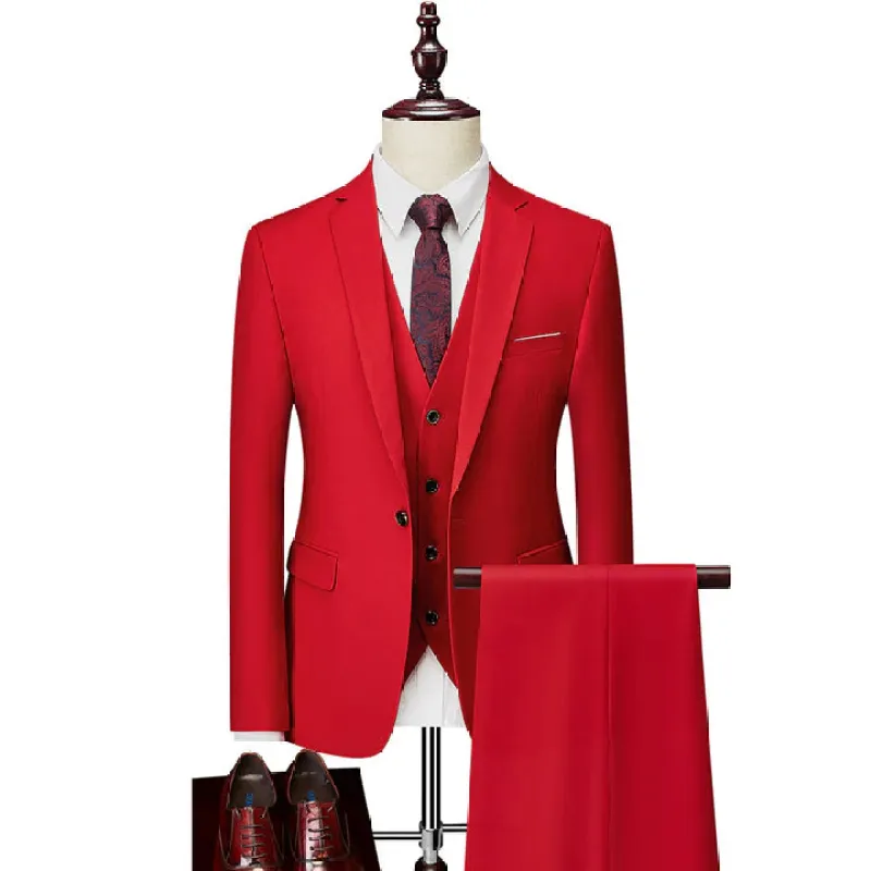 Red Men's Casual 3 Piece Suit Notch Lapel Flat Tuxedos Set CN456 sold by ChicSew