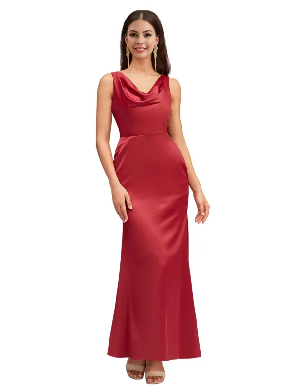Sexy Mermaid V Neck Soft Satin Ankle-Length Maxi Bridesmaid Dresses Online sold by ChicSew
