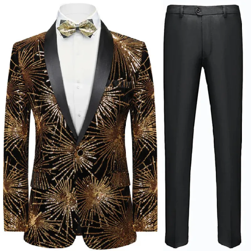 Men's Slim Fit Tuxedo Jacket Embroidery Sequin Jacket 2 Color CN454 sold by ChicSew