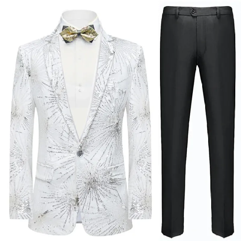 Men's Slim Fit Tuxedo Jacket Embroidery Sequin Jacket 2 Color CN453 sold by ChicSew