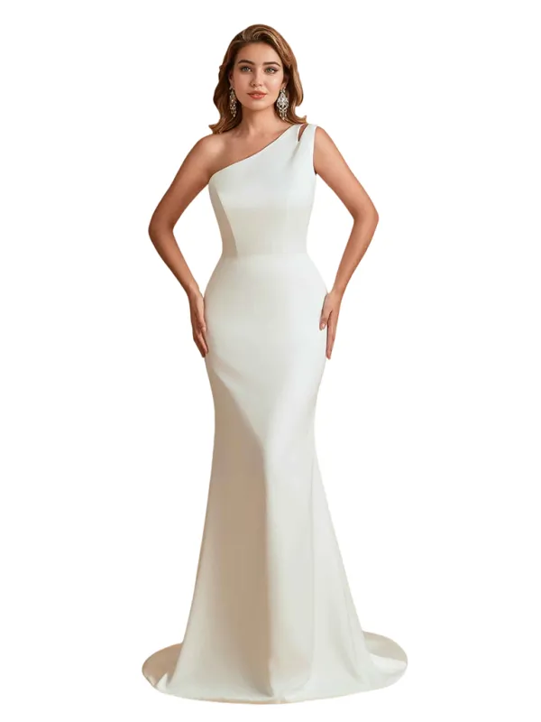 Elegant One Shoulder Soft Satin Mermaid Pretty Long Bridesmaid Dresses Online sold by ChicSew