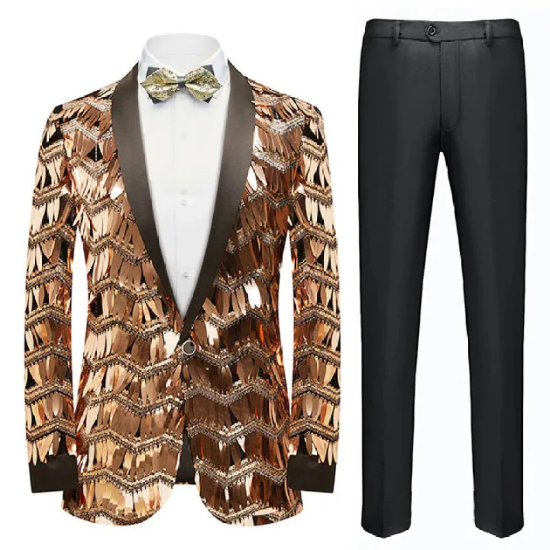 Men's Fashion Tuxedo Jacket Tassels Sequin Rose Gold CN446 sold by ChicSew