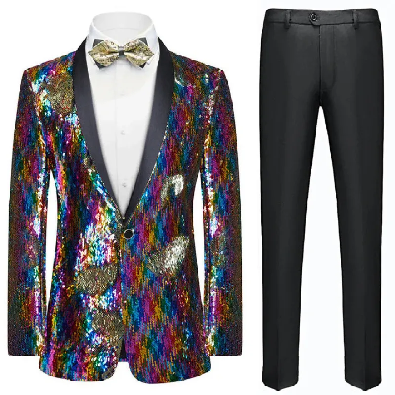 Men's 2-Piece Sequin Floral Embroidery Shawl Collar Tuxedo 5 Color CN442 sold by ChicSew
