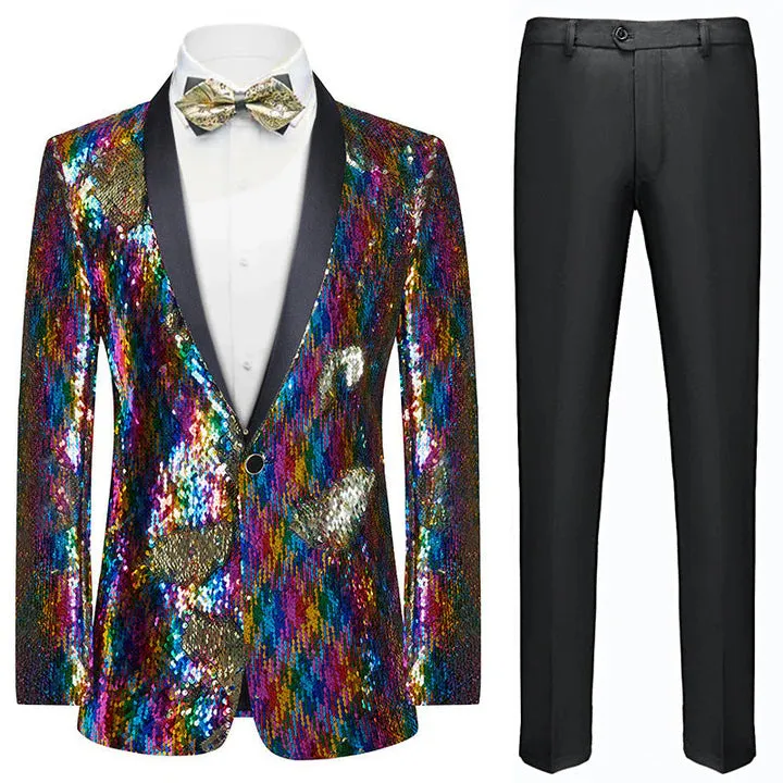 Men's 2-Piece Sequin Floral Embroidery Shawl Collar Tuxedo 5 Color CN442 sold by ChicSew