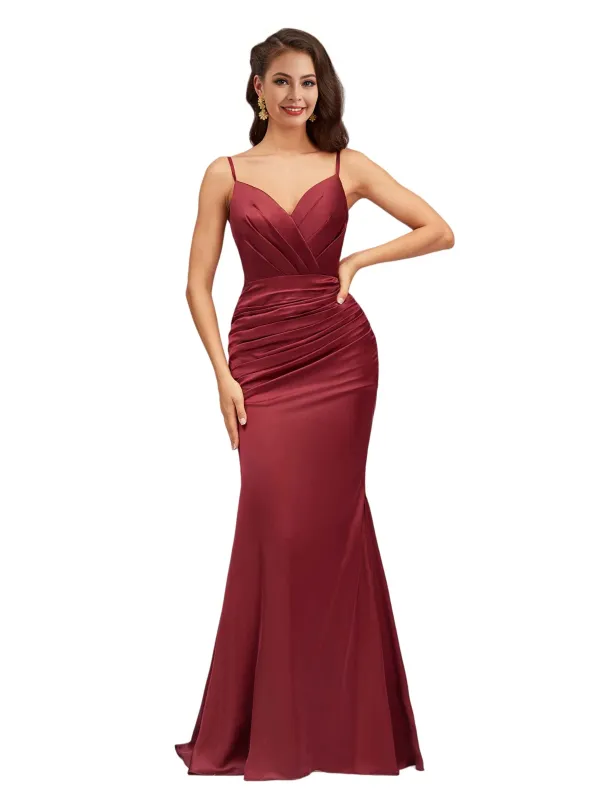 Elegant V-Neck Spaghetti Straps Sleeveless Soft Satin Mermaid Bridesmaid Dresses sold by ChicSew