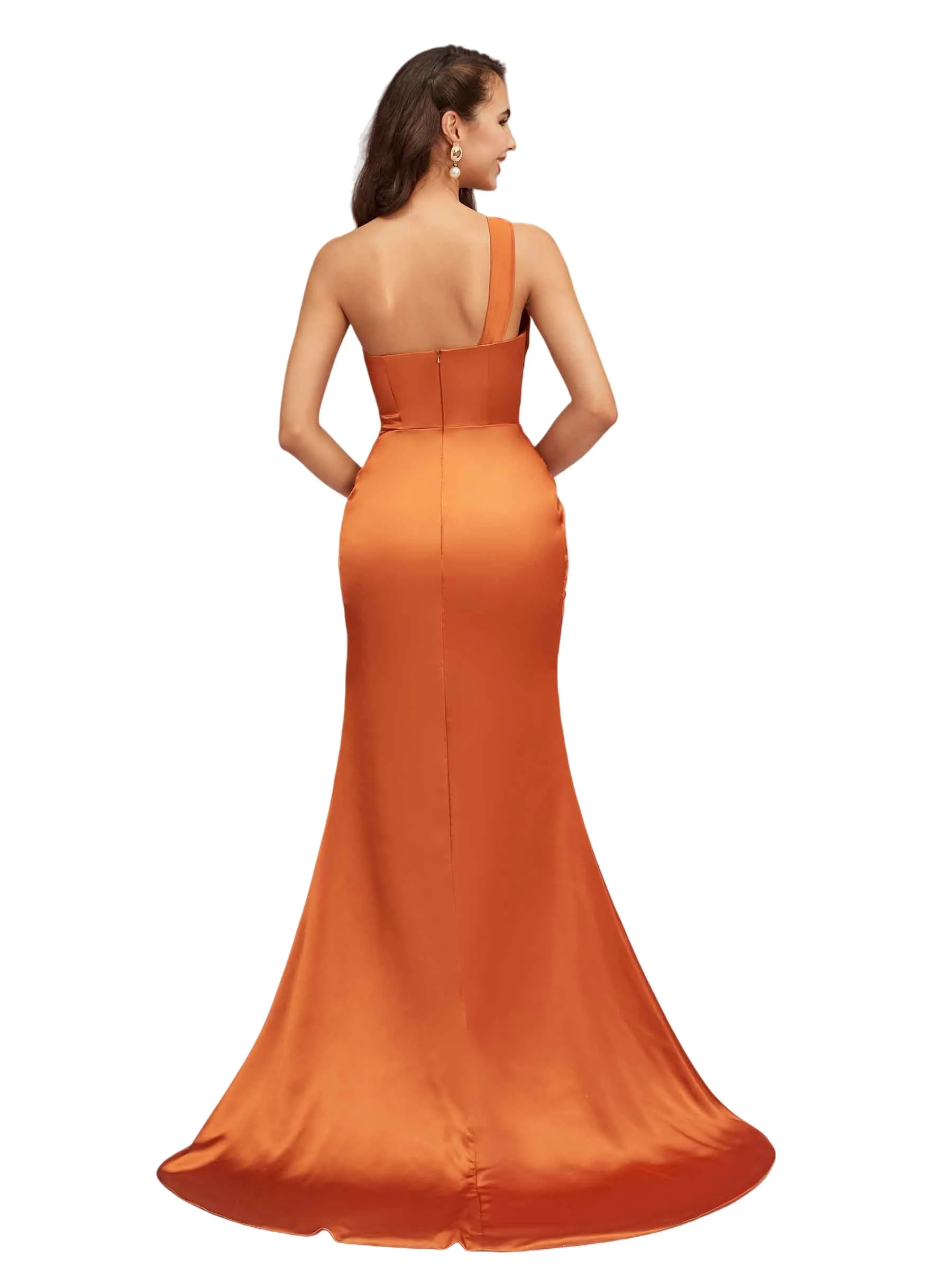 Sexy Mermaid One Shoulder Side Slit Beauty Long Soft Satin Bridesmaid Dresses Online sold by ChicSew product image thumbnail 3