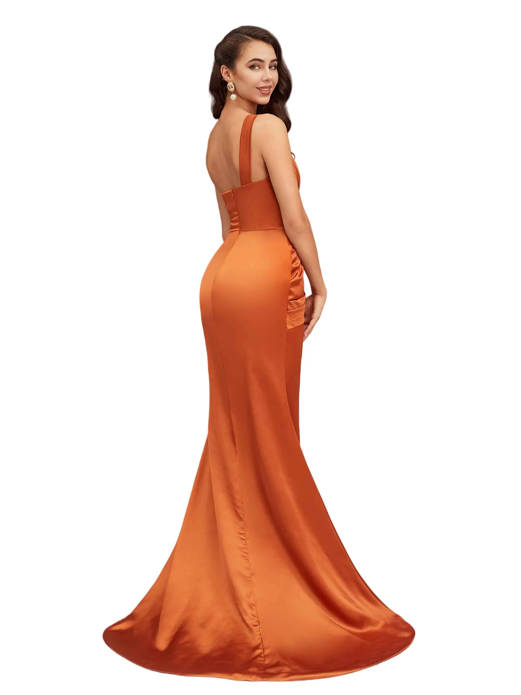 Sexy Mermaid One Shoulder Side Slit Beauty Long Soft Satin Bridesmaid Dresses Online sold by ChicSew product image thumbnail 5