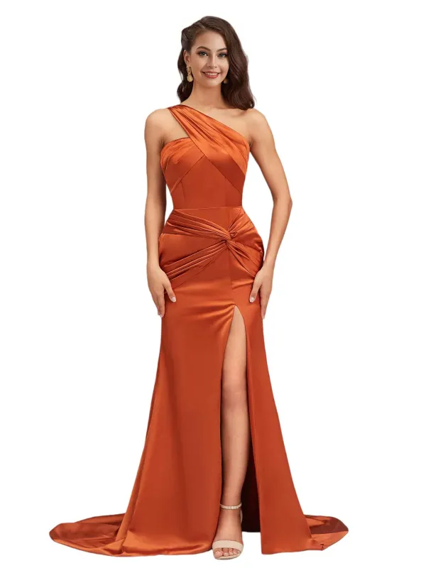 Sexy One Shoulder Mermaid Beauty Long Soft Satin Bridesmaid Dresses Online sold by ChicSew
