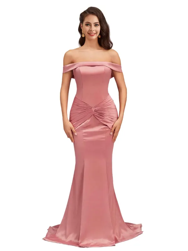 Sexy Silky Satin Off The Shoulder Mermaid Pretty Long Bridesmaid Dresses sold by ChicSew