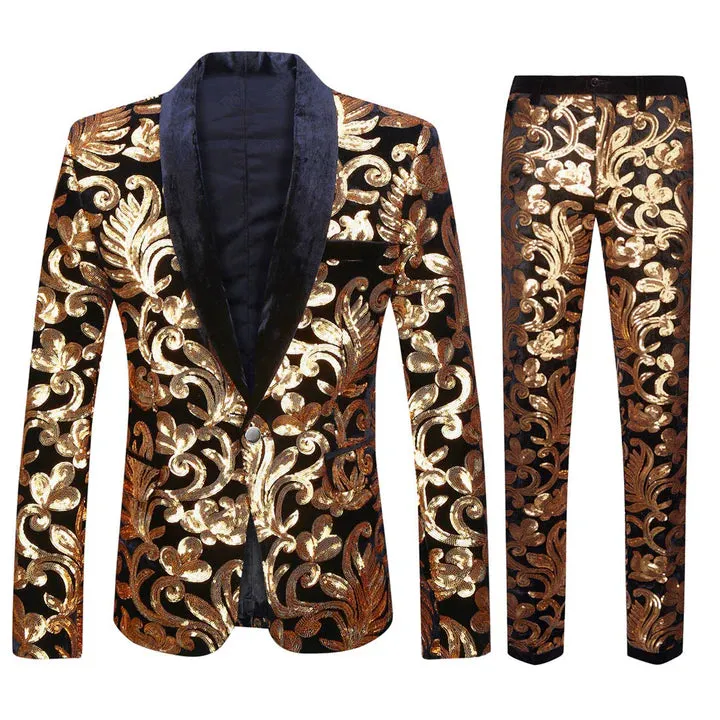 Men's 2-Piece Sequin Floral Embroidery Shawl Collar Tuxedo 5 Color CN418 sold by ChicSew