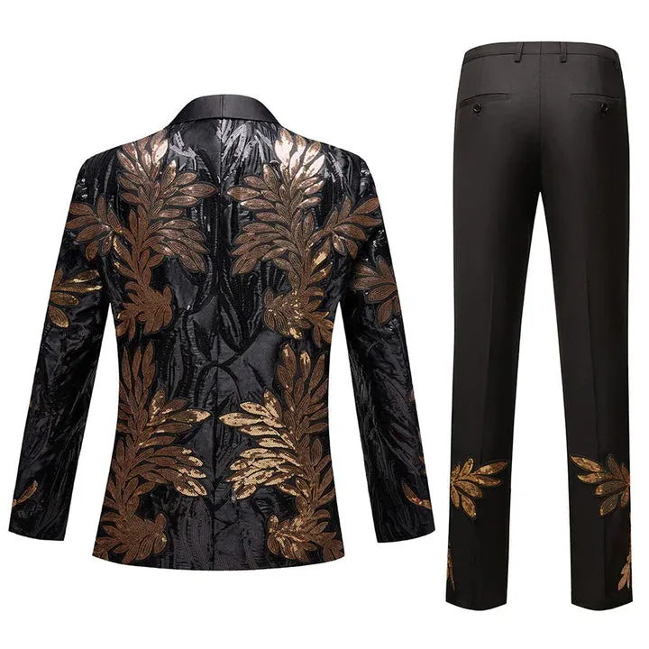 Men's 2-Piece Slim Fit Sequin Golden Leaves Embroidery Tuxedo CN415 sold by ChicSew product image thumbnail 3