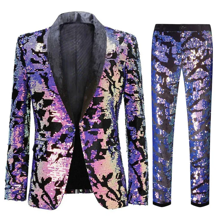 Mens Reversible Slim Fit Suit Sequin Velvet Tuxedo Purple 2-Piece Suits CN414 sold by ChicSew product image thumbnail 2