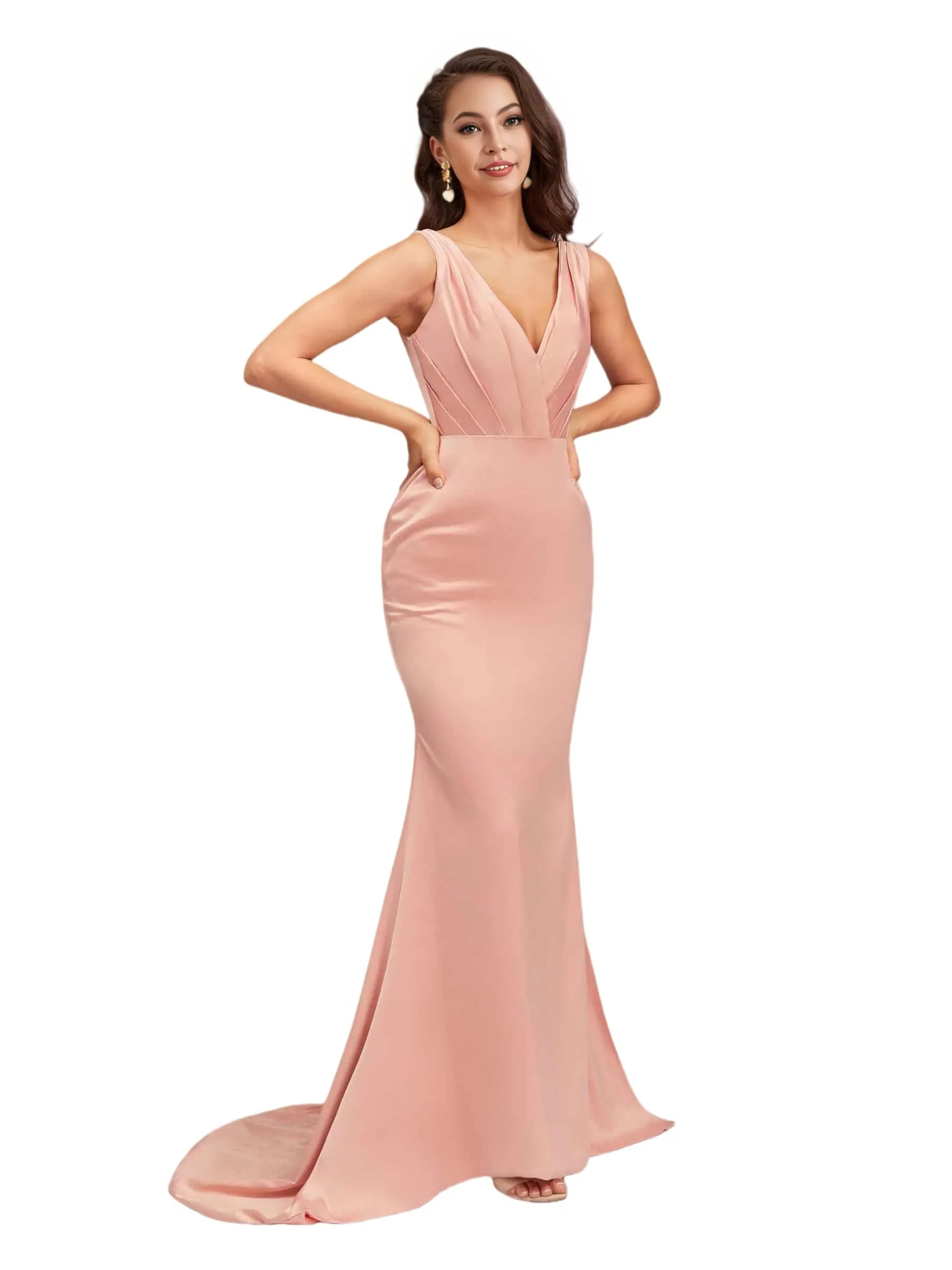 Elegant V-Neck Soft Satin Mermaid Long Bridesmaid Dresses Online sold by ChicSew product image thumbnail 4
