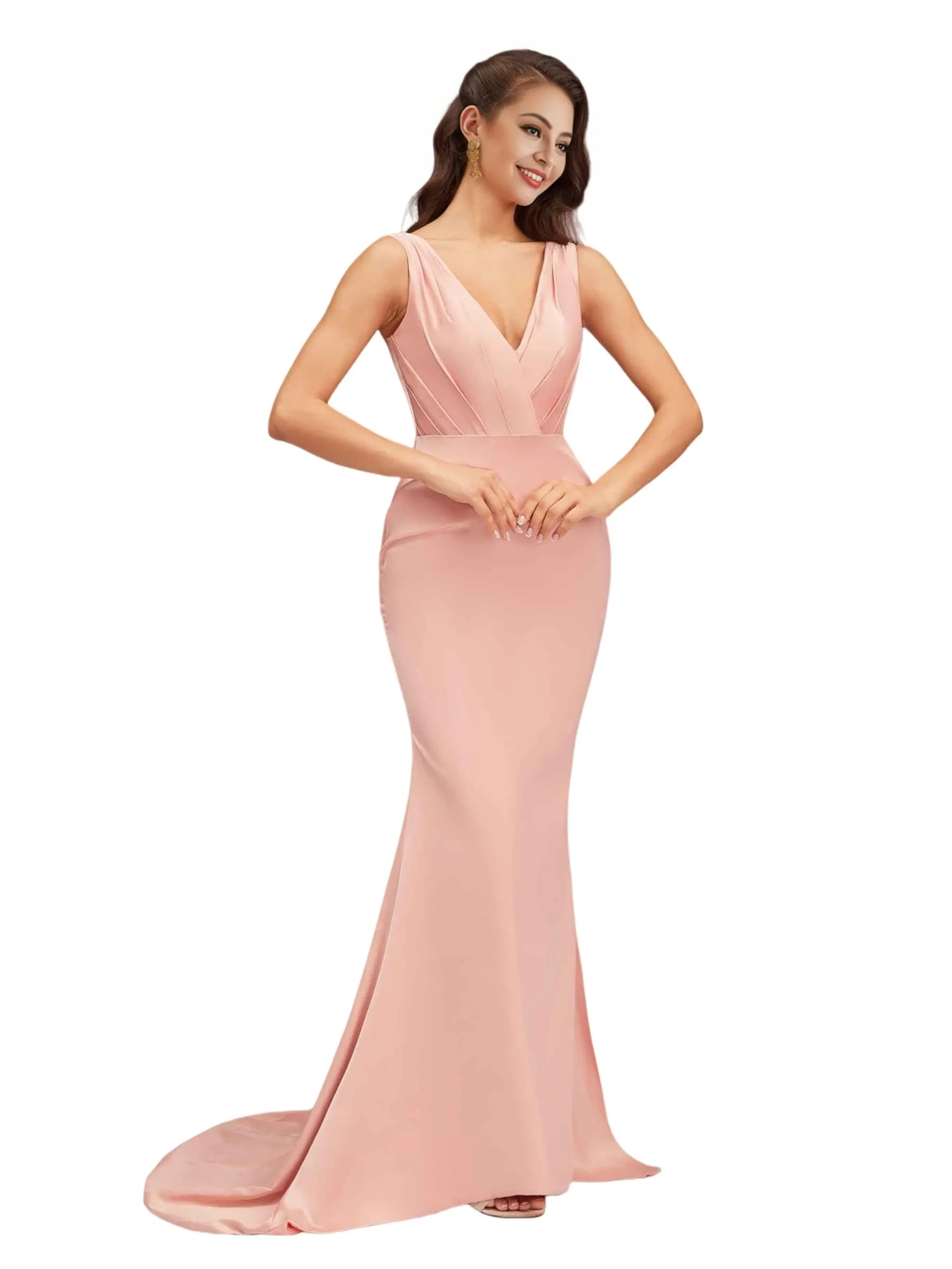 Elegant V-Neck Soft Satin Mermaid Long Bridesmaid Dresses Online sold by ChicSew product image thumbnail 5