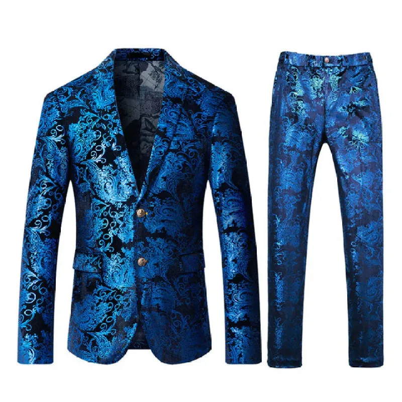 Men's Metallic Floral Print Tuxedo 2-Piece Suits 4 Color CN413 sold by ChicSew