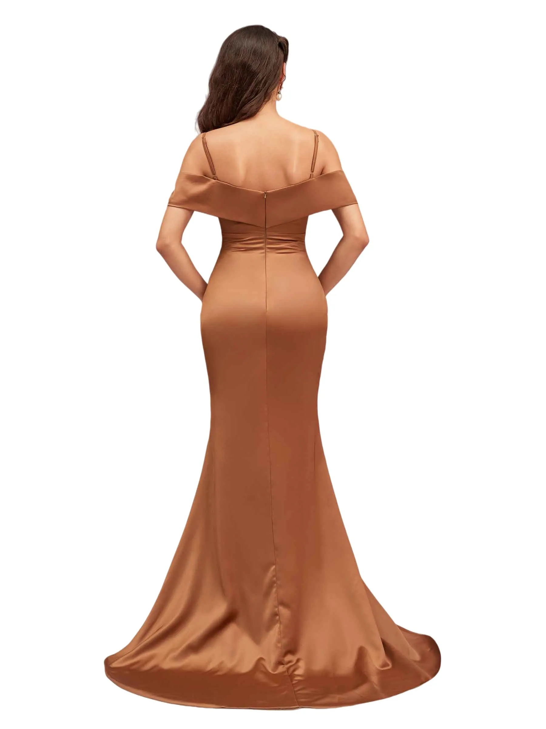 Sexy Cold Shoulder Soft Satin Mermaid Long Bridesmaid Dresses Online sold by ChicSew product image thumbnail 3