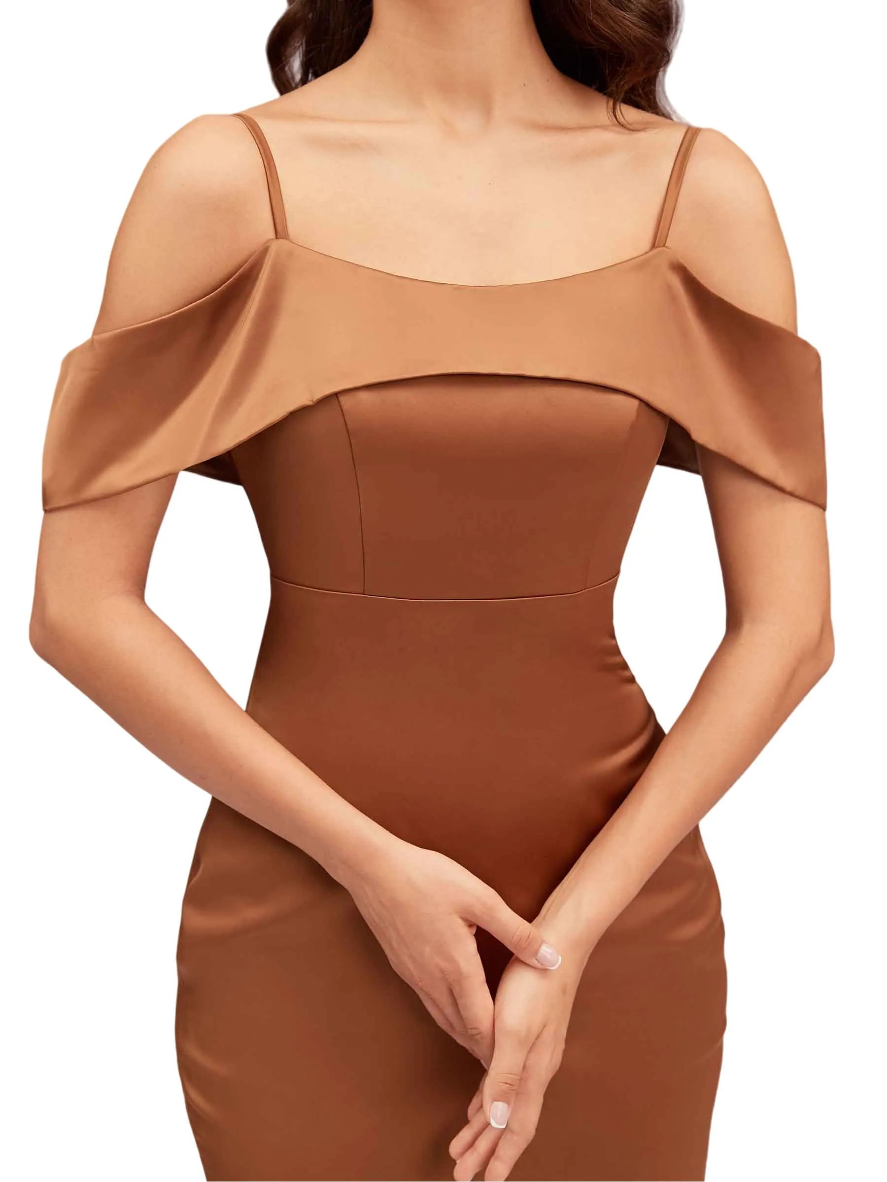 Sexy Cold Shoulder Soft Satin Mermaid Long Bridesmaid Dresses Online sold by ChicSew product image thumbnail 2