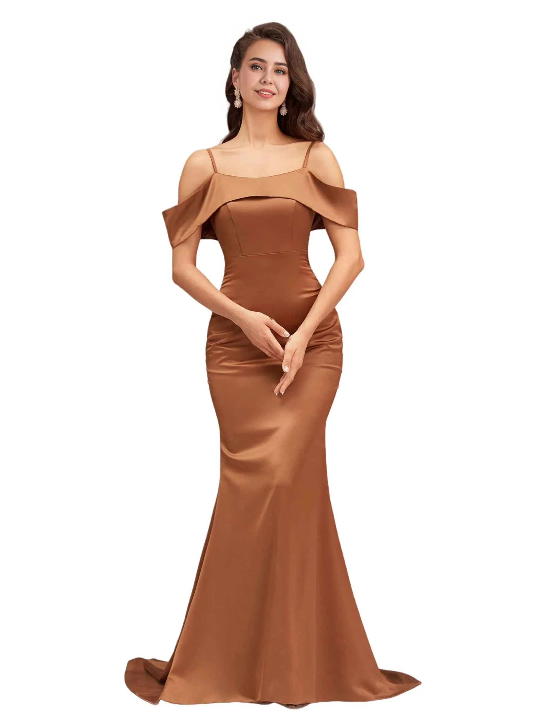 Sexy Cold Shoulder Soft Satin Mermaid Long Bridesmaid Dresses Online sold by ChicSew product image thumbnail 5