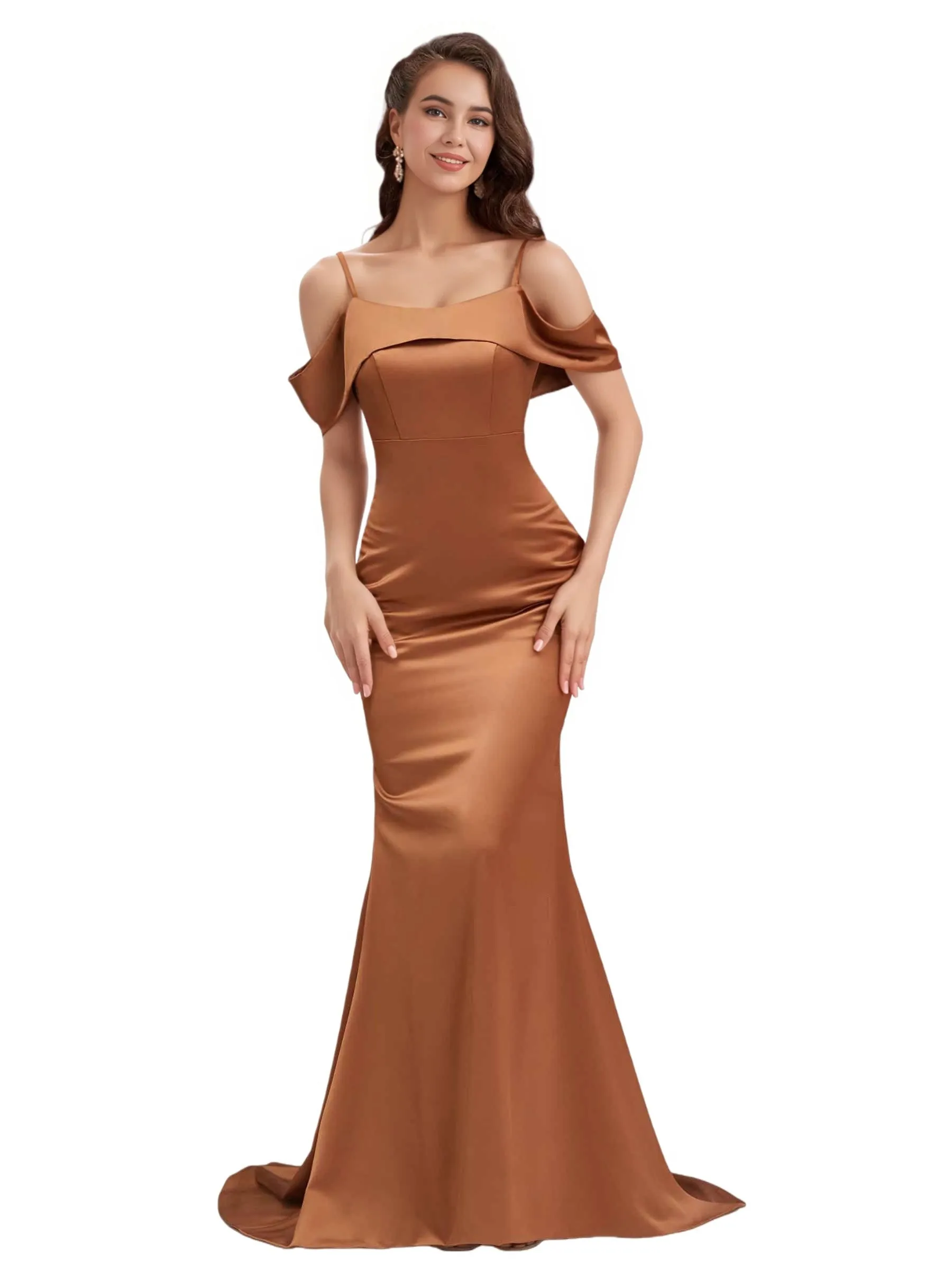 Sexy Cold Shoulder Soft Satin Mermaid Long Bridesmaid Dresses Online sold by ChicSew