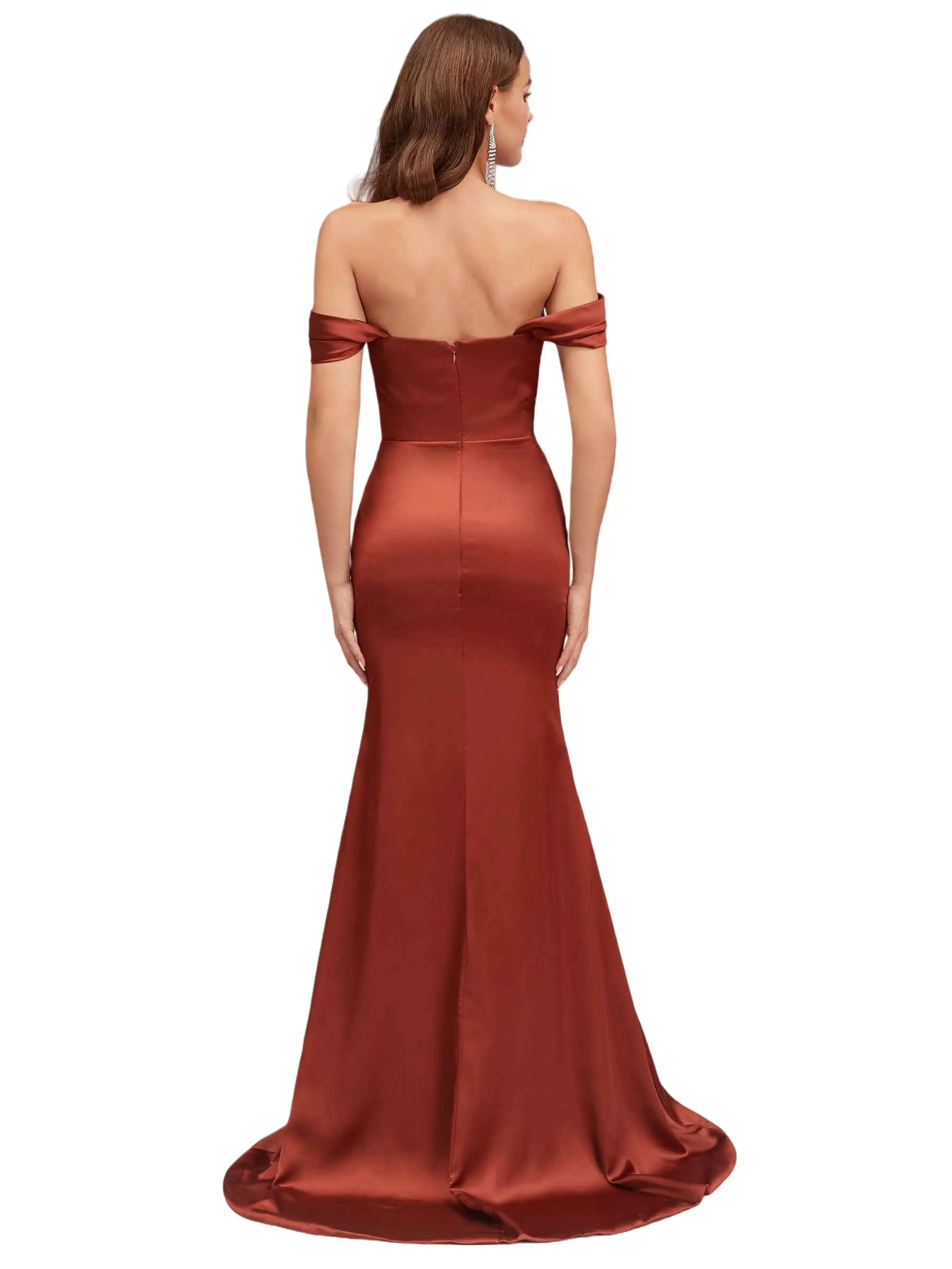 Sexy Off The Shoulder Soft Satin Mermaid Ruched Long Bridesmaid Dresses Online sold by ChicSew product image thumbnail 3