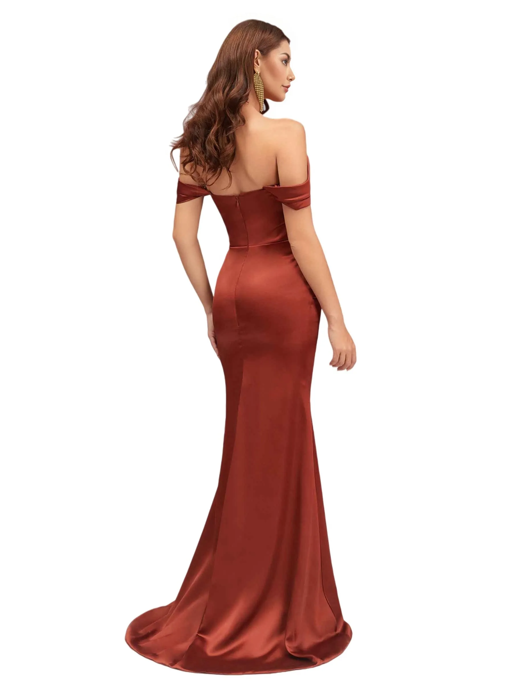 Sexy Off The Shoulder Soft Satin Mermaid Ruched Long Bridesmaid Dresses Online sold by ChicSew product image thumbnail 4