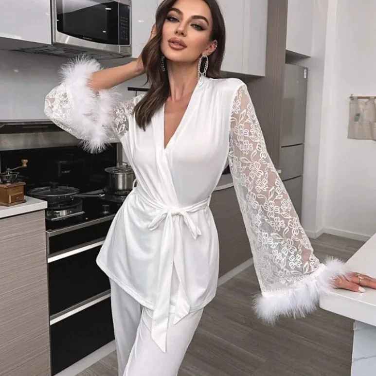Morning Gown Feather Robe Wedding Bridesmaid Satin Robes for Wedding Party CN410 sold by ChicSew product image thumbnail 3
