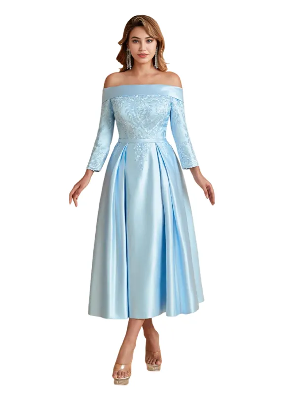 Elegant Silky Satin Lace Applique A-Line Mother Of The Brides Dresses Online sold by ChicSew