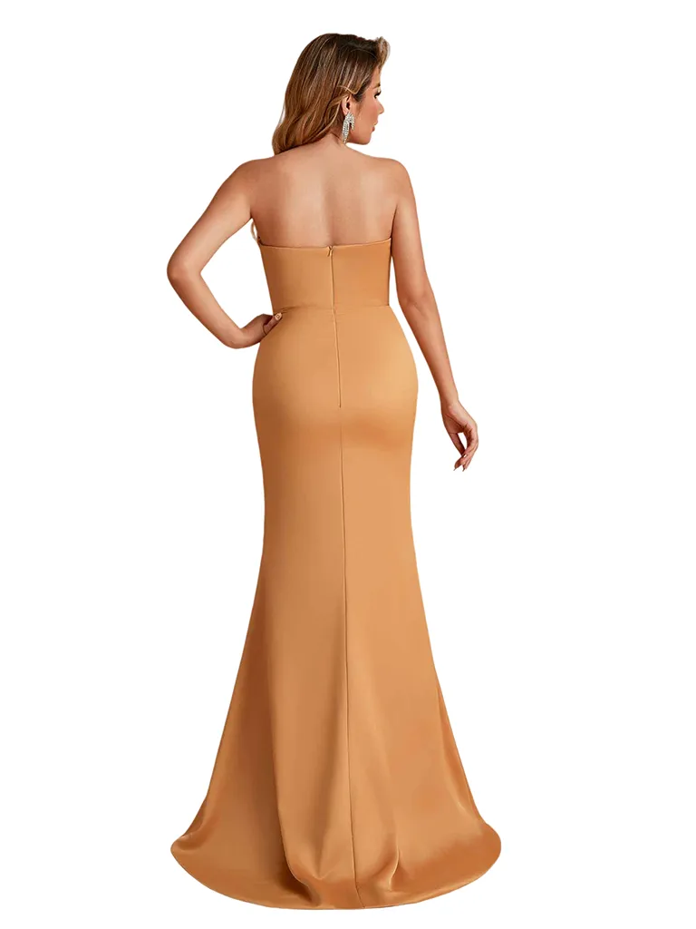Sexy Sweetheart Silky Satin Mermaid Side Slit Long Bridesmaid Dresses Online sold by ChicSew product image thumbnail 3