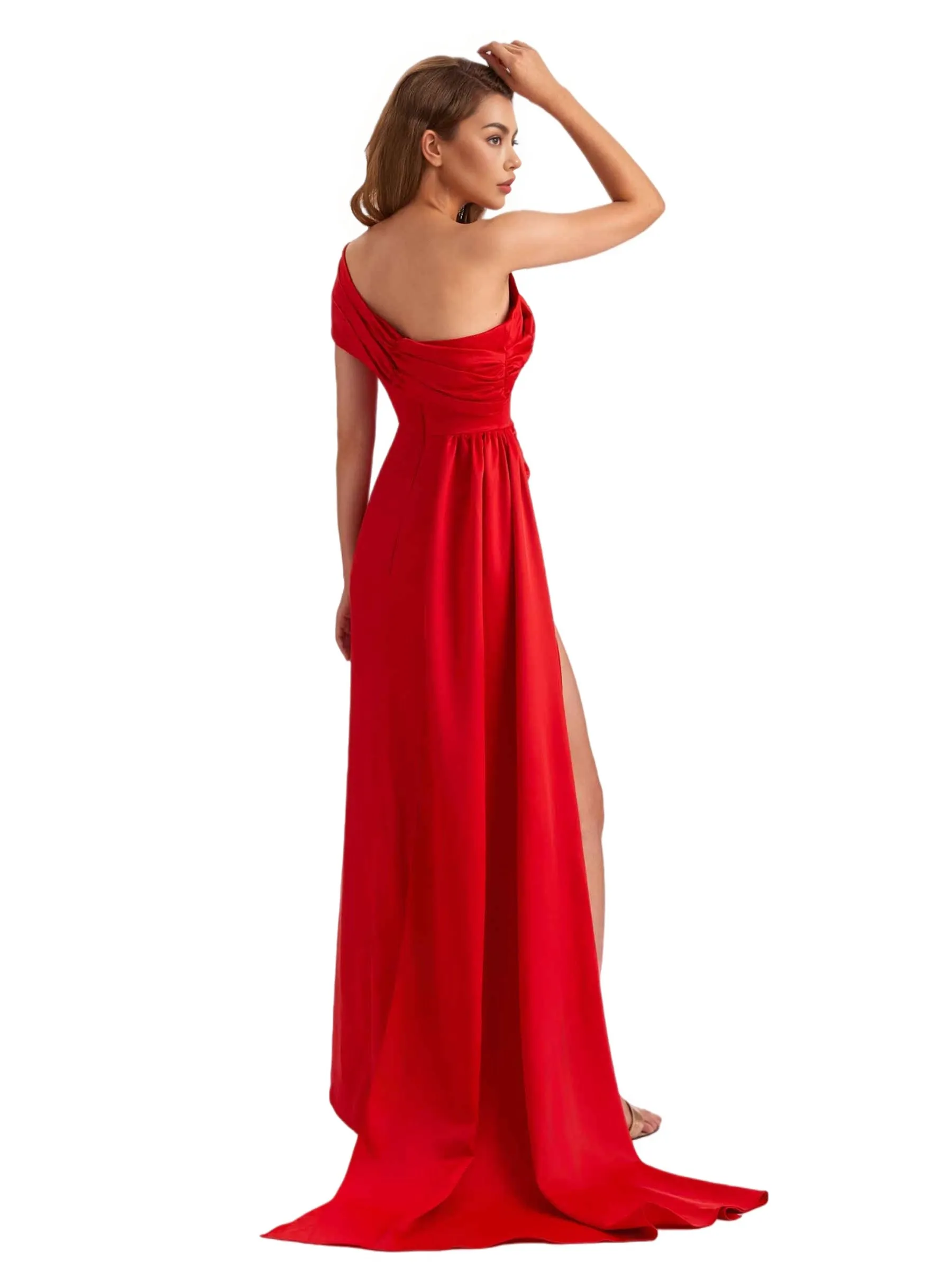 Sexy Soft Satin Mermaid One Shoulder Side Slit Pretty Long Bridesmaid Dresses Online sold by ChicSew product image thumbnail 5