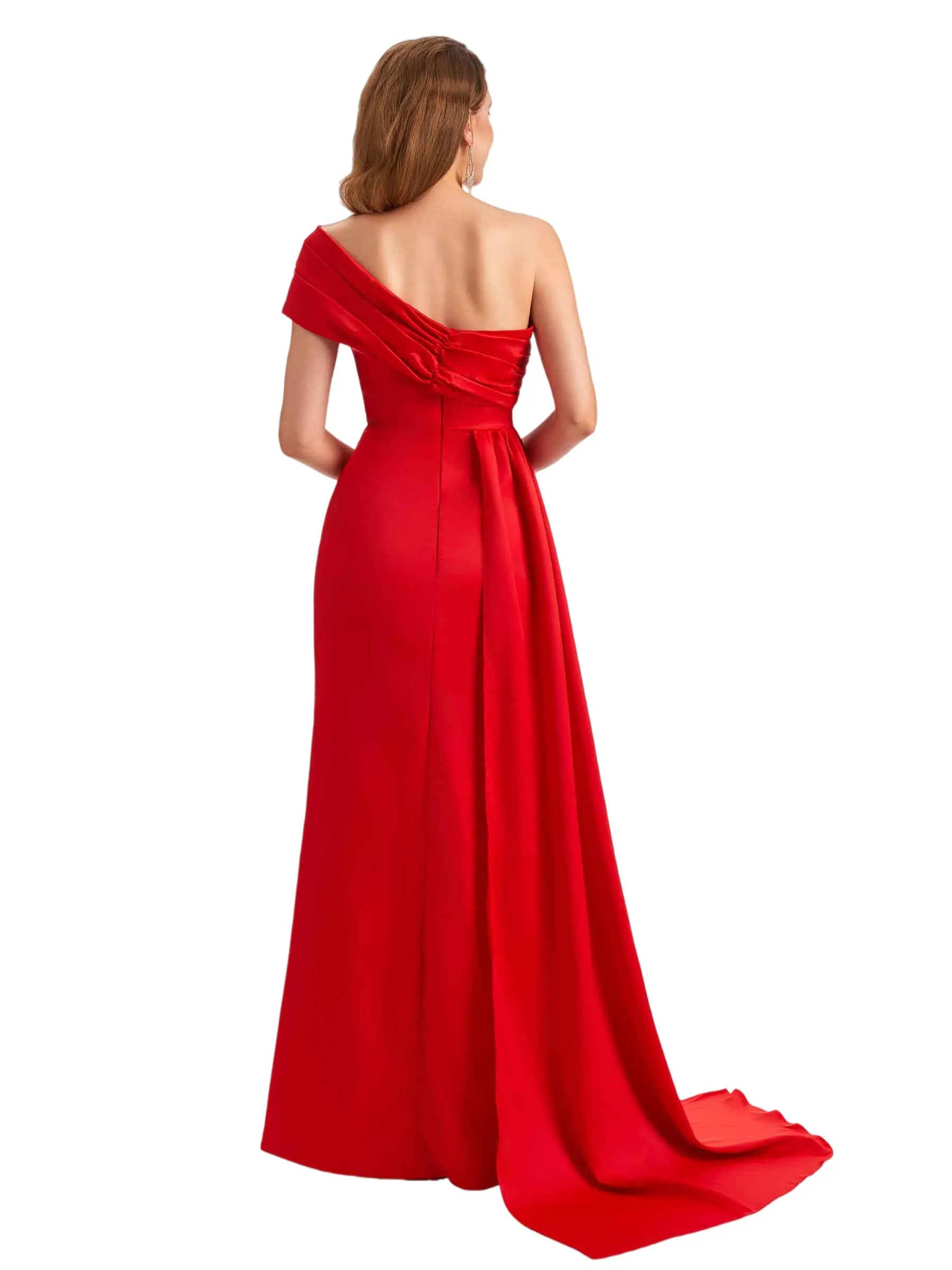 Sexy Soft Satin Mermaid One Shoulder Side Slit Pretty Long Bridesmaid Dresses Online sold by ChicSew product image thumbnail 3