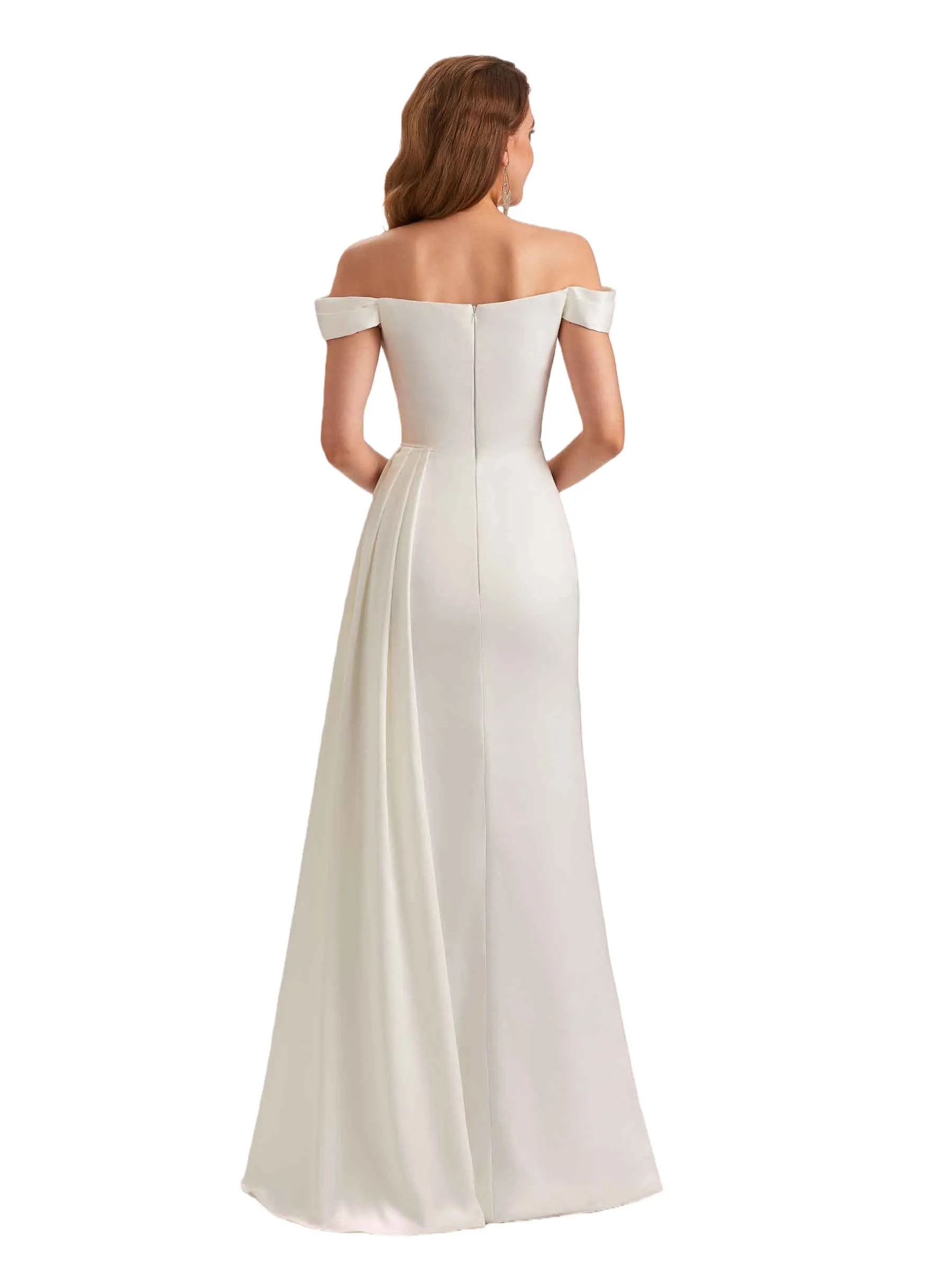 Unique Mermaid Off Shoulder Soft Satin Side Slit Long Bridesmaid Dresses sold by ChicSew product image thumbnail 3